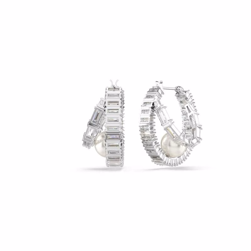 Ariana Grande X Swarovski Hoop öRhäNgen, KristallpäRla, Baguetteslipning, Vit, RodiumpläTerad