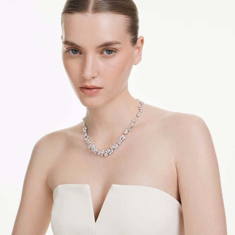 Constella Halsband, Rund Slipning, Vit, RodiumpläTerad
