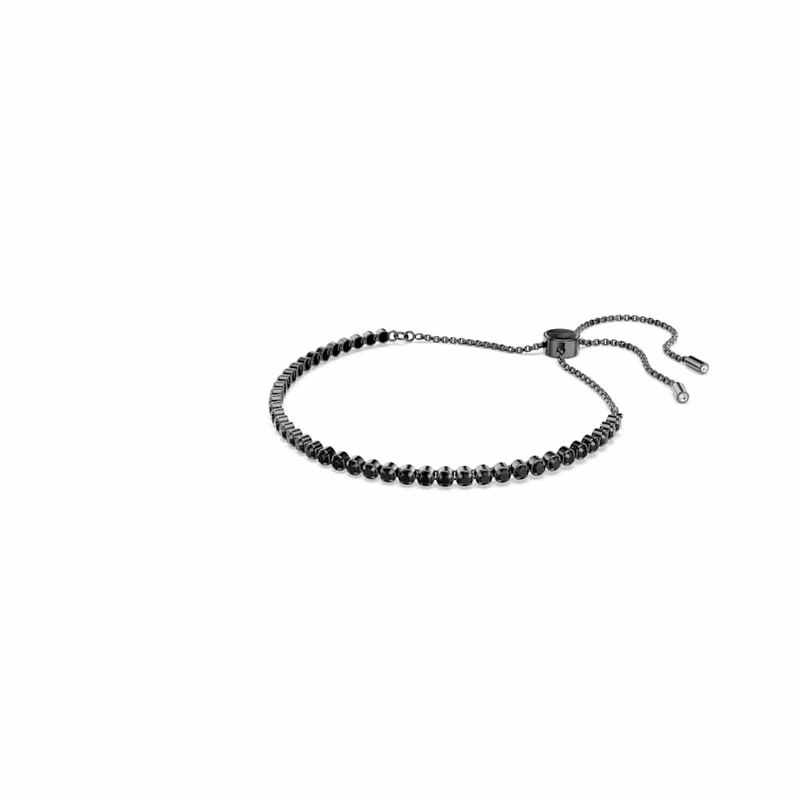Matrix Tennisarmband, Blandade Runda Slipningar, Svart, RuteniumpläTerad