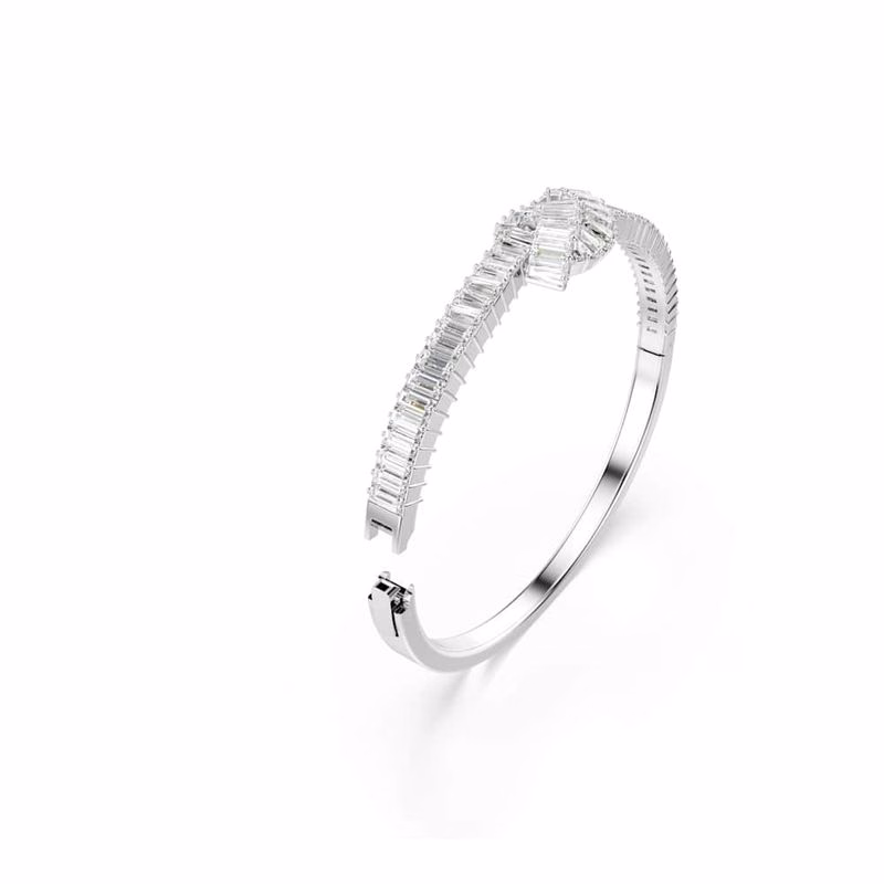 Matrixarmband, Baguetteslipat, Knut, Vitt, RodiumpläTerat