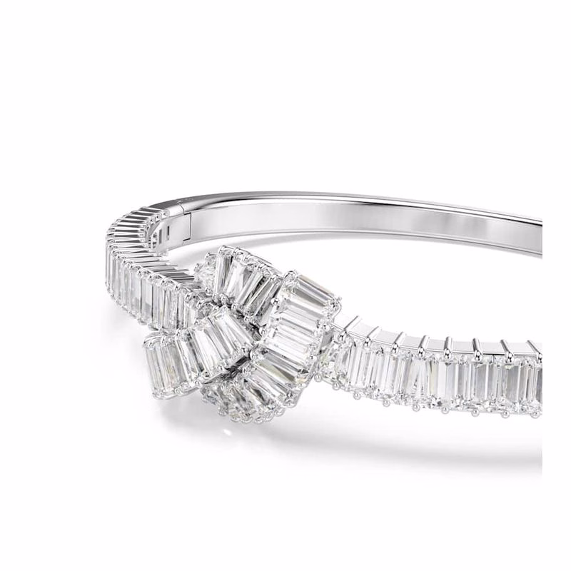 Matrixarmband, Baguetteslipat, Knut, Vitt, RodiumpläTerat