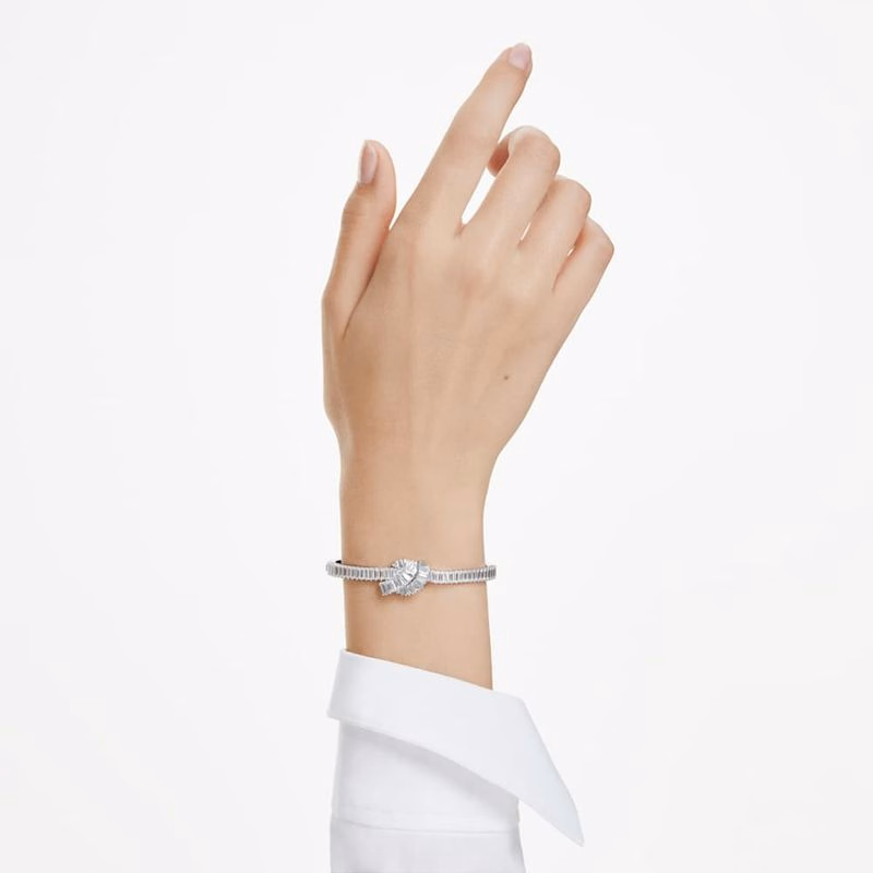 Matrixarmband, Baguetteslipat, Knut, Vitt, RodiumpläTerat