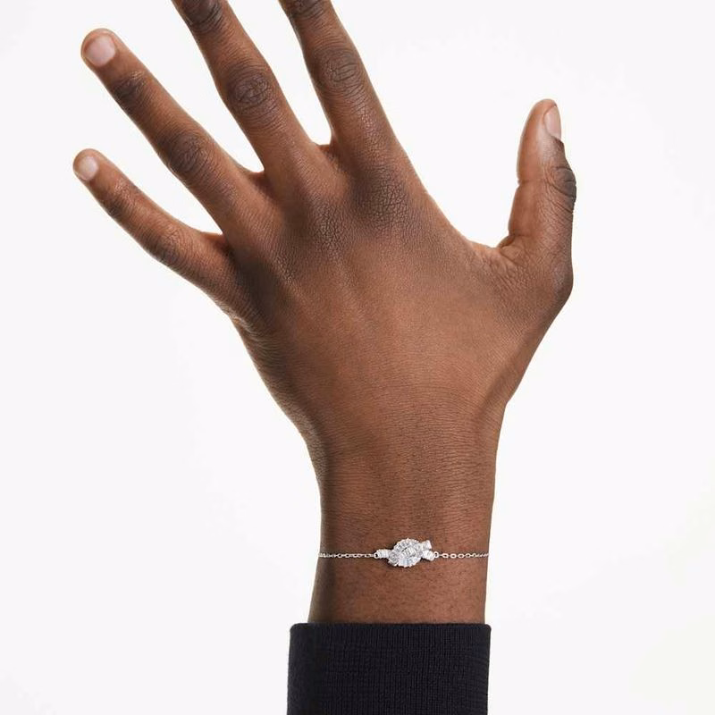 Matrixarmband, Baguetteslipat, Knut, Vitt, RodiumpläTerat