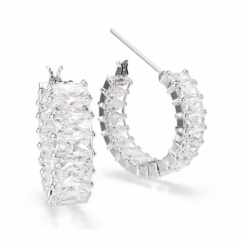 Matrix Hoop öRhäNgen, Baguette Slipade, Vit, RodiumpläTerade