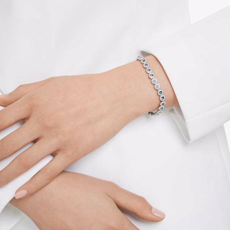 Una Angelic Tennisarmband, Runt Slipat, BlåTt, RodiumpläTerat