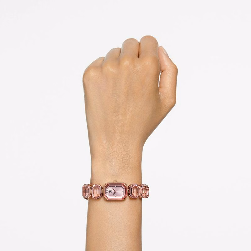 Klocka, åTtkantigt Slipat Armband, Rosa, RoséGuldtonad Finish