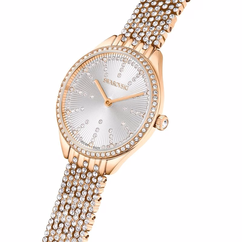 Attract-Klocka, Tillverkad I Schweiz, PavéBelagd, Metallarmband, RoséGuldton, RoséGuldtonad Finish