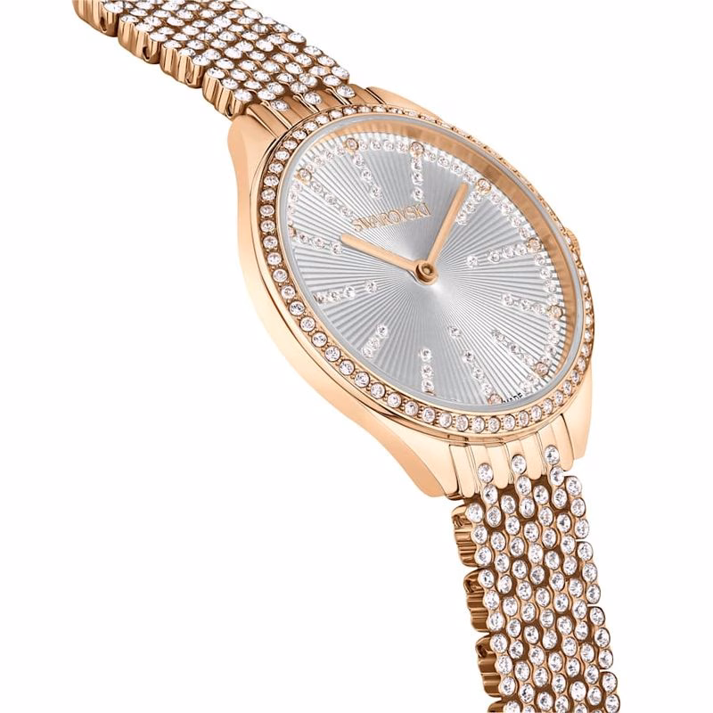 Attract-Klocka, Tillverkad I Schweiz, PavéBelagd, Metallarmband, RoséGuldton, RoséGuldtonad Finish