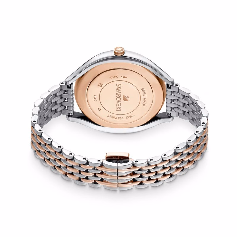 Kristallin Aura-Klocka, Tillverkad I Schweiz, Metallarmband, RoséGuldton, Blandade Metallfinisher