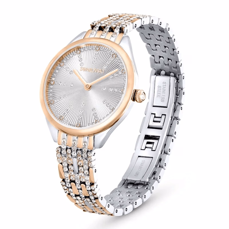 Attract-Klocka, Tillverkad I Schweiz, Pavé, Metallarmband, RoséGuldton, Blandade Metallfinisher