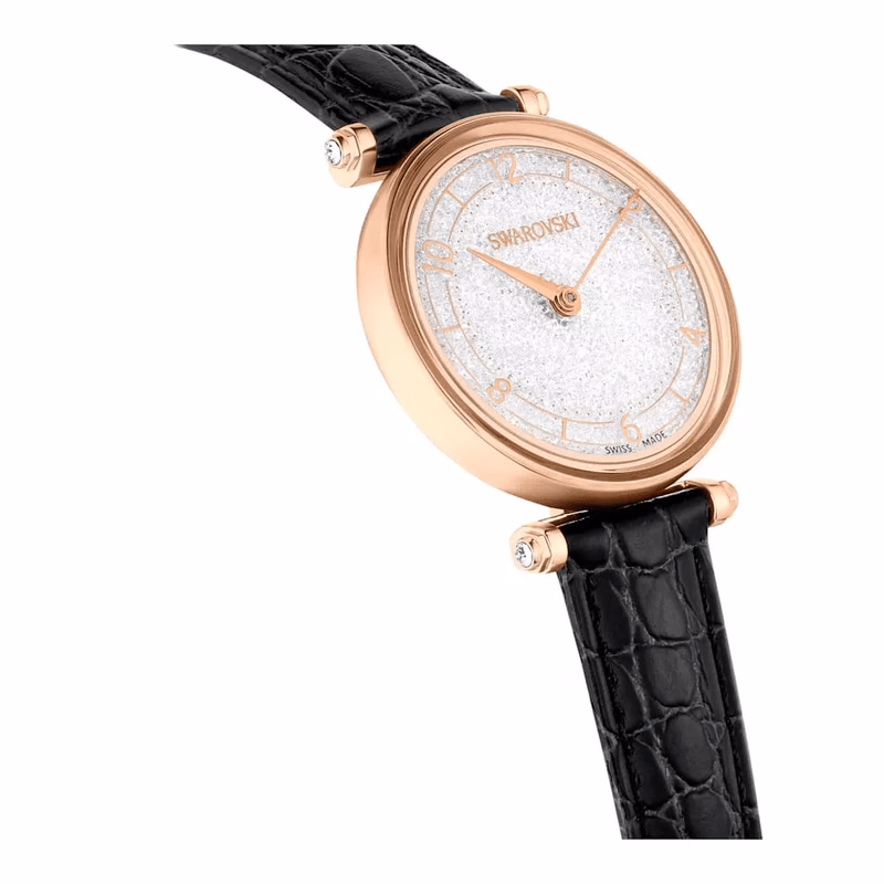 Crystalline Wonder-Klocka, Tillverkad I Schweiz, LäDerarmband, Svart, RoséGuldton Swa5653359