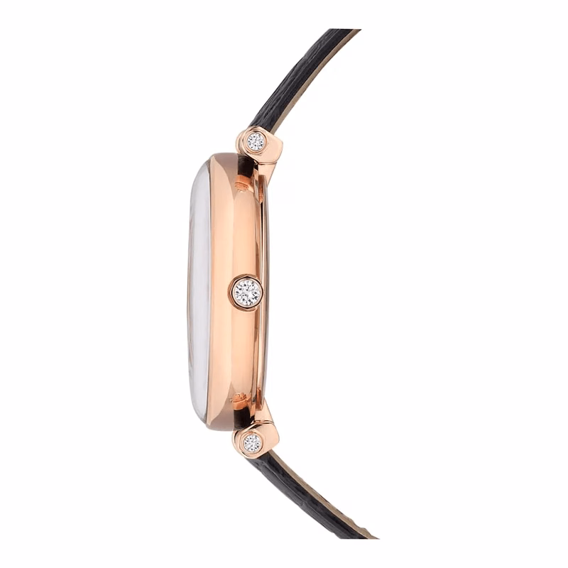 Crystalline Wonder-Klocka, Tillverkad I Schweiz, LäDerarmband, Svart, RoséGuldton Swa5653359
