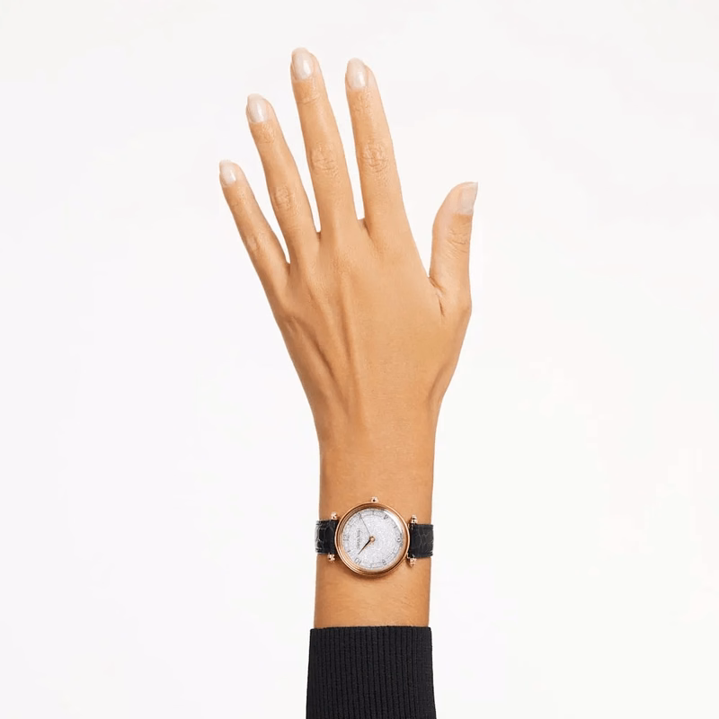 Crystalline Wonder-Klocka, Tillverkad I Schweiz, LäDerarmband, Svart, RoséGuldton Swa5653359