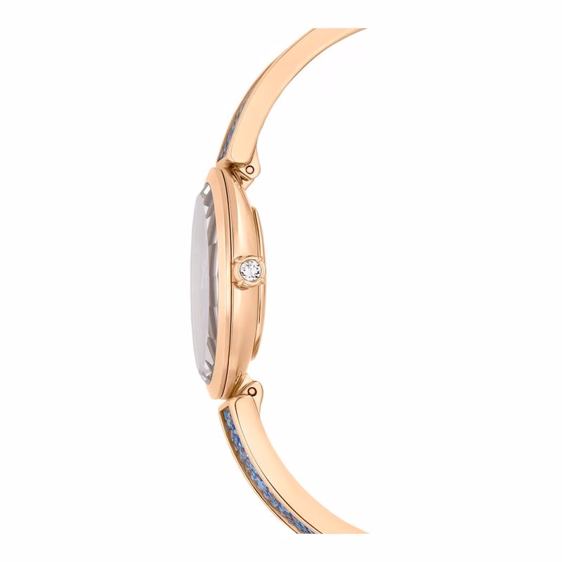 Crystal Rock Oval Klocka, Tillverkad I Schweiz, Kristallarmband, Blå, RoséGuldtonad Finish