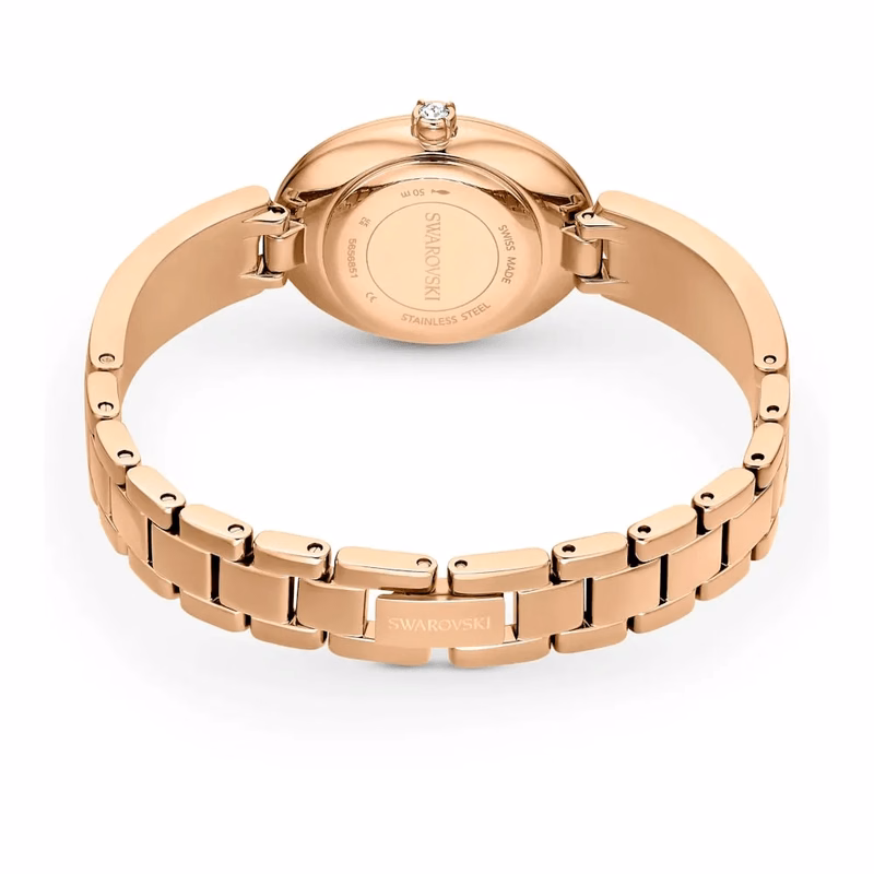 Crystal Rock Oval Klocka, Tillverkad I Schweiz, Metallarmband, RoséGuldton, RoséGuldtonad Finish