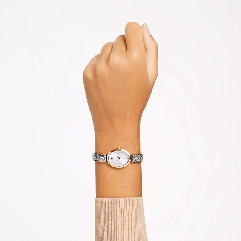Crystal Rock Oval Klocka, Tillverkad I Schweiz, Metallarmband, RoséGuldton, RoséGuldtonad Finish