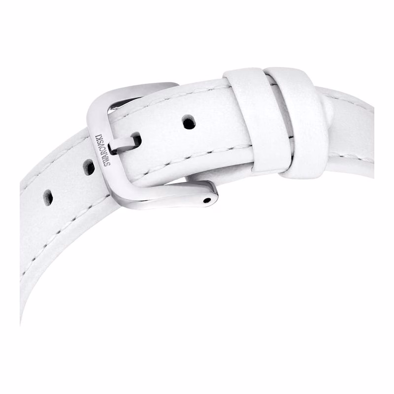 Klocka Med Kristallglans, Tillverkad I Schweiz, LäDerarmband, Vit, Rostfritt StåL