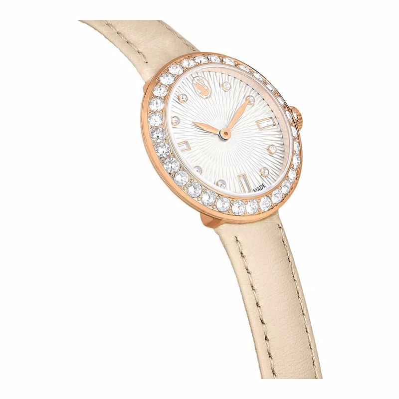 Certa-Klocka, Tillverkad I Schweiz, LäDerarmband, Beige, RoséGuldtonad Finish