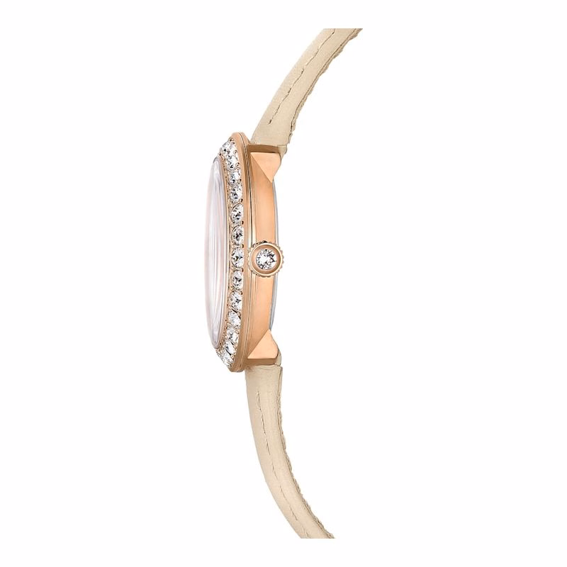 Certa-Klocka, Tillverkad I Schweiz, LäDerarmband, Beige, RoséGuldtonad Finish