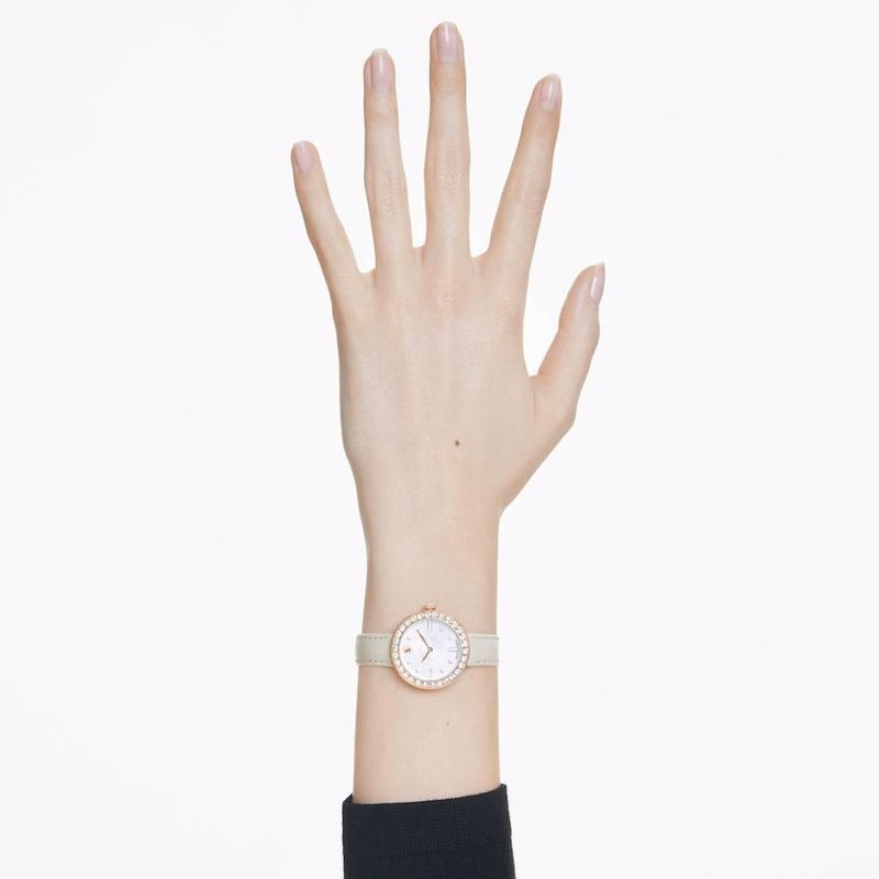 Certa-Klocka, Tillverkad I Schweiz, LäDerarmband, Beige, RoséGuldtonad Finish