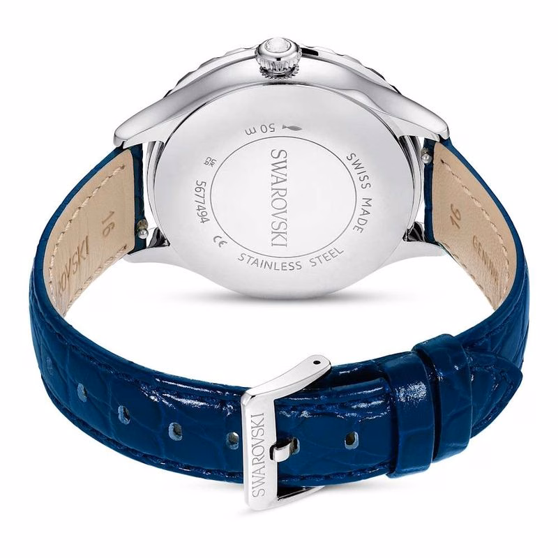 Octea Moon-Klocka, Tillverkad I Schweiz, Moon, LäDerarmband, Blå, Blå Finish
