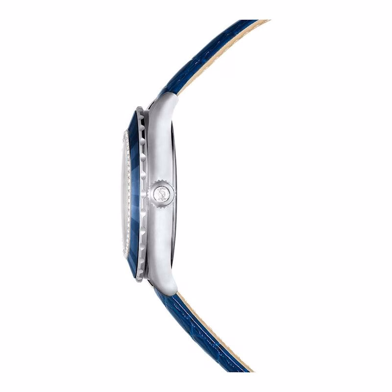 Octea Moon-Klocka, Tillverkad I Schweiz, Moon, LäDerarmband, Blå, Blå Finish