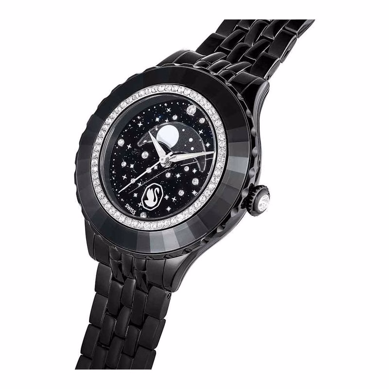 Octea Moon-Klocka, Tillverkad I Schweiz, MåNe, Metallarmband, Svart, Svart Finish