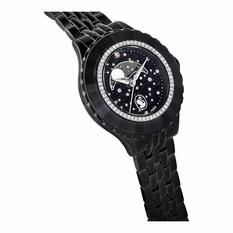Octea Moon-Klocka, Tillverkad I Schweiz, MåNe, Metallarmband, Svart, Svart Finish