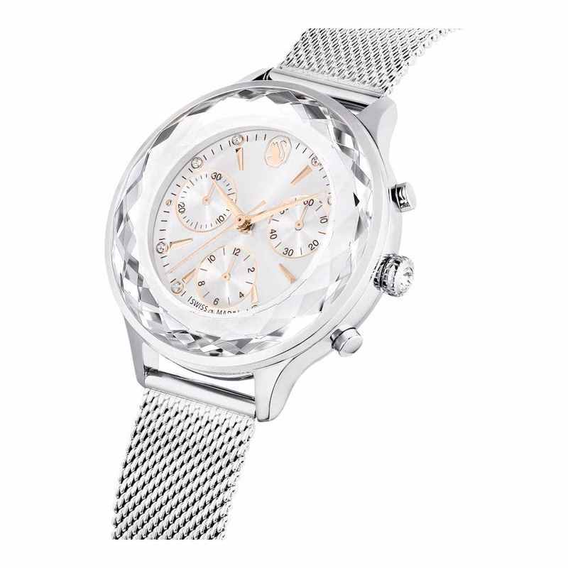 Nova Chrono-Klocka, Tillverkad I Schweiz, Metallarmband, SilverfäRgad, Rostfritt StåL