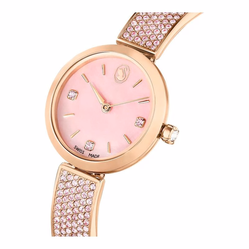 Illumina-Klocka, Tillverkad I Schweiz, Kristallarmband, Rosa, RoséGuldtonad Finish