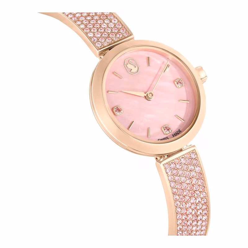 Illumina-Klocka, Tillverkad I Schweiz, Kristallarmband, Rosa, RoséGuldtonad Finish