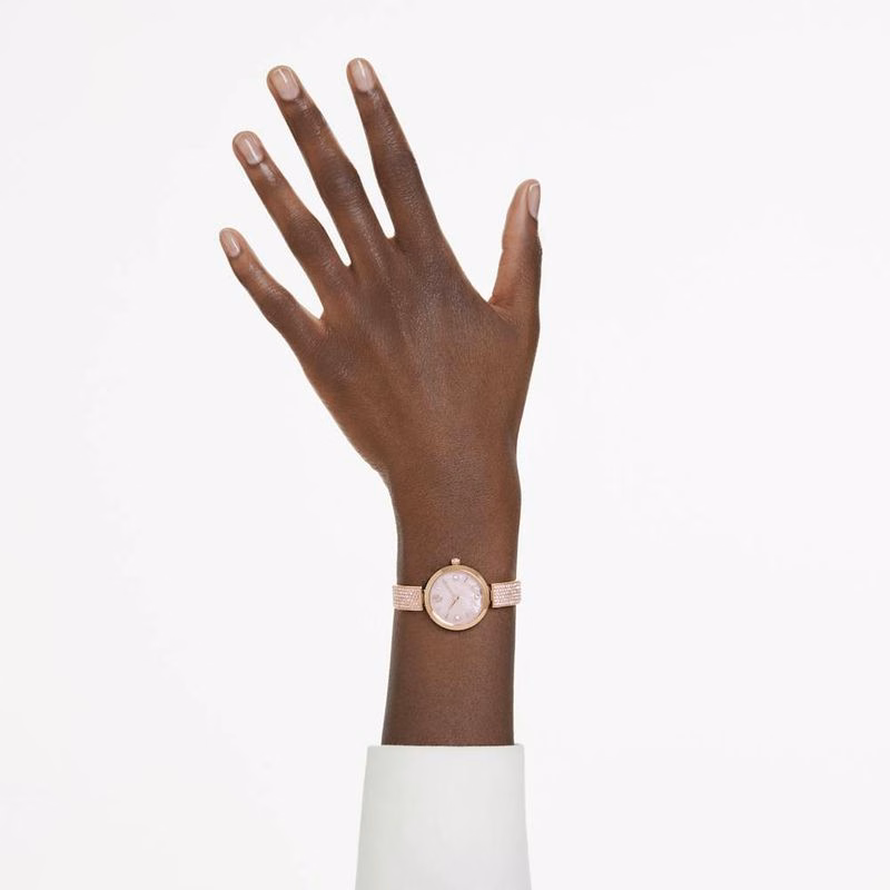 Illumina-Klocka, Tillverkad I Schweiz, Kristallarmband, Rosa, RoséGuldtonad Finish