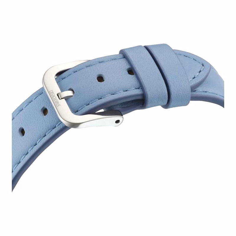 Klocka Med Kristallint Glans, Tillverkad I Schweiz, LäDerarmband, Blå, Rostfritt StåL