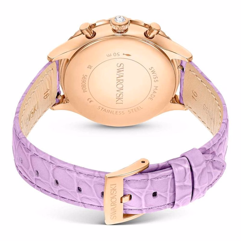 Octea Chrono-Klocka, Tillverkad I Schweiz, LäDerarmband, Lila, RoséGuldtonad Finish
