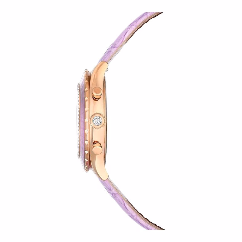 Octea Chrono-Klocka, Tillverkad I Schweiz, LäDerarmband, Lila, RoséGuldtonad Finish