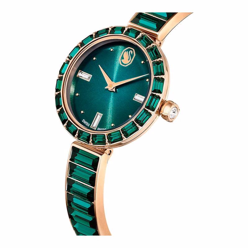 Matrix Armbandsklocka, Tillverkad I Schweiz, Kristallarmband, GröN, ChampagneguldfäRgad Finish