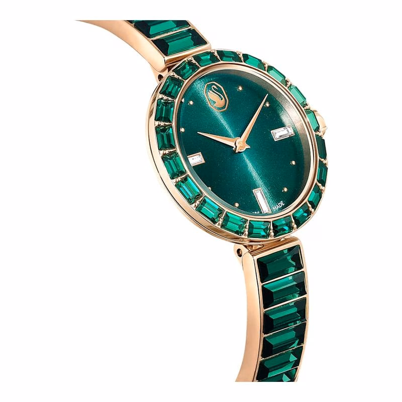 Matrix Armbandsklocka, Tillverkad I Schweiz, Kristallarmband, GröN, ChampagneguldfäRgad Finish