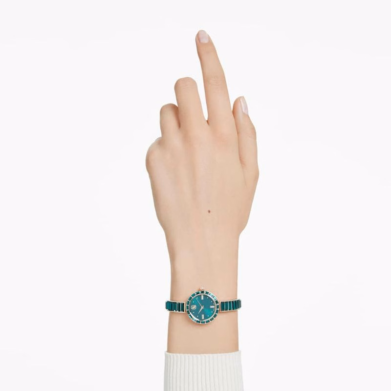 Matrix Armbandsklocka, Tillverkad I Schweiz, Kristallarmband, GröN, ChampagneguldfäRgad Finish