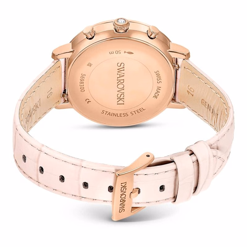 Matrix Tennis Chrono-Klocka, Tillverkad I Schweiz, LäDerarmband, Rosa, RoséGuldtonad Finish