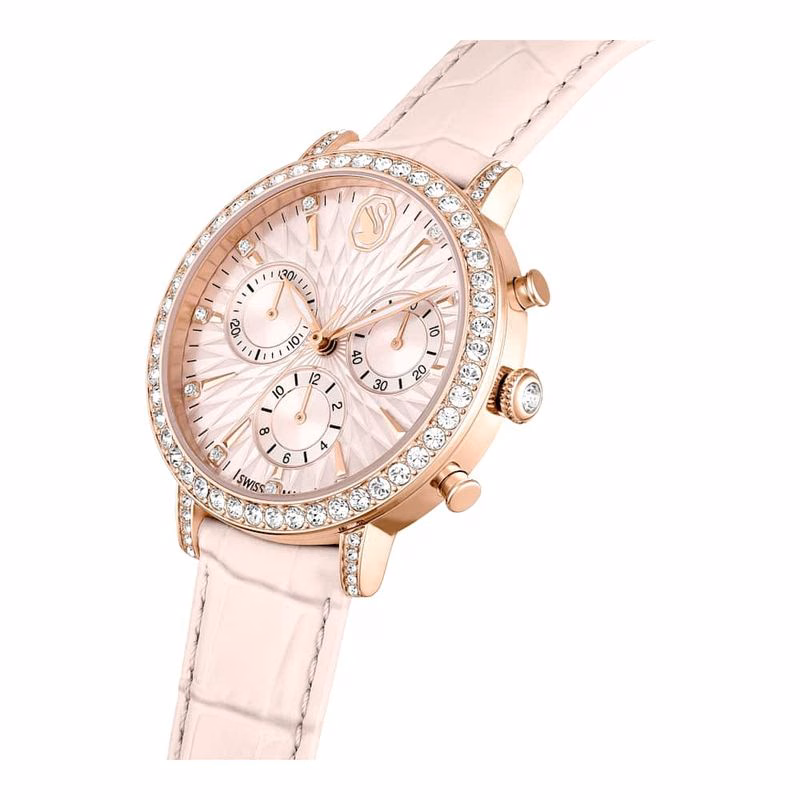 Matrix Tennis Chrono-Klocka, Tillverkad I Schweiz, LäDerarmband, Rosa, RoséGuldtonad Finish