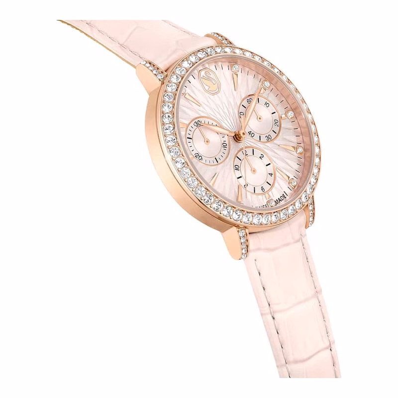 Matrix Tennis Chrono-Klocka, Tillverkad I Schweiz, LäDerarmband, Rosa, RoséGuldtonad Finish