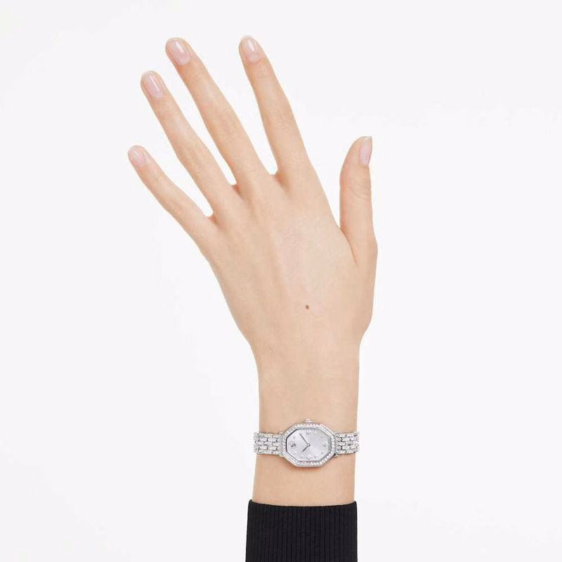 Dextera Octagon-Klocka, Tillverkad I Schweiz, Metallarmband, SilverfäRgad, Rostfritt StåL