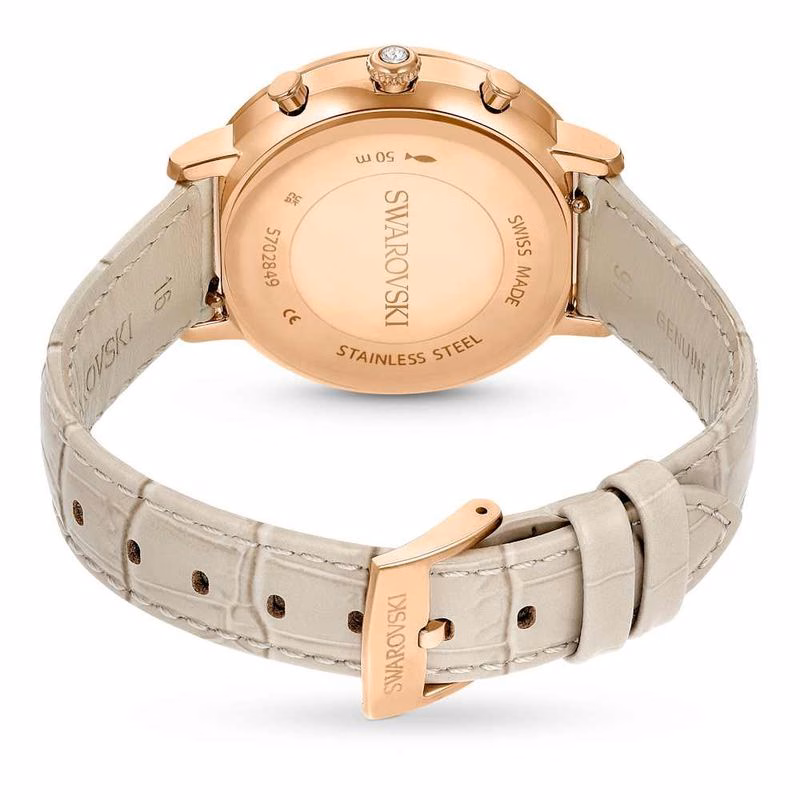 Matrix Tennis Chrono-Klocka, Tillverkad I Schweiz, LäDerarmband, Beige, RoséGuldtonad Finish