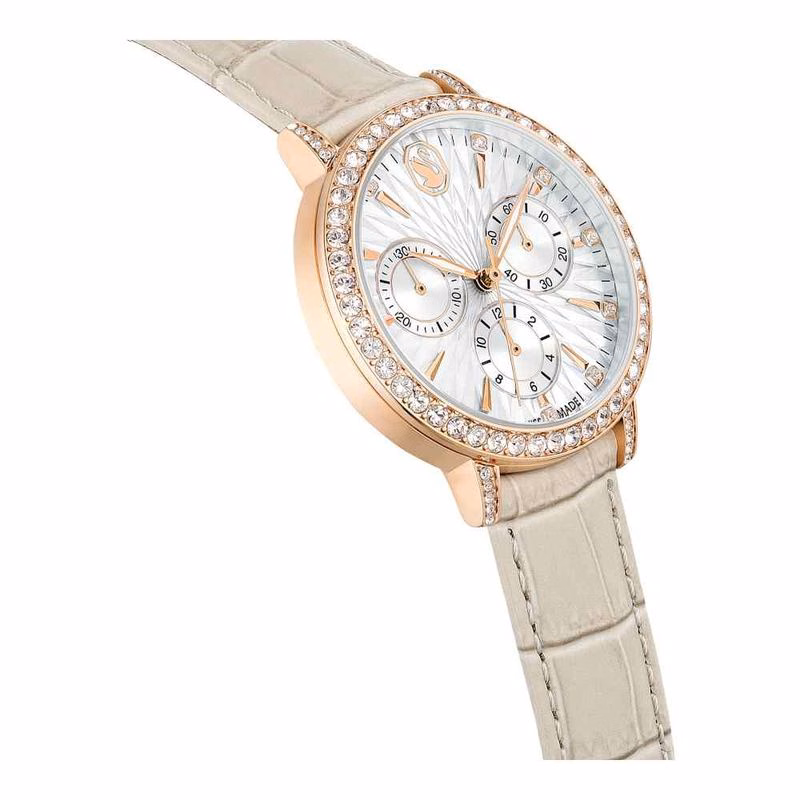 Matrix Tennis Chrono-Klocka, Tillverkad I Schweiz, LäDerarmband, Beige, RoséGuldtonad Finish