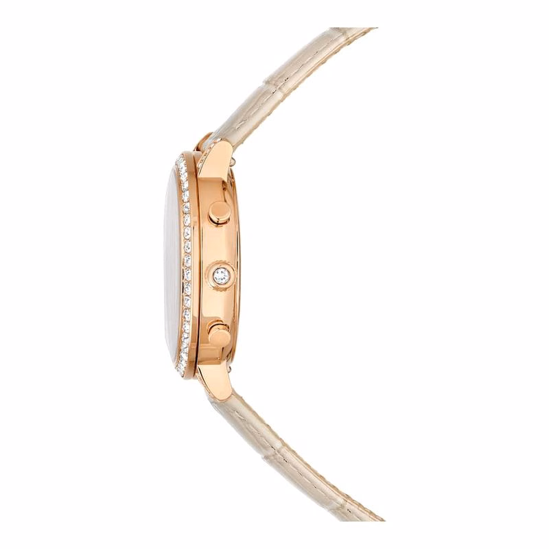 Matrix Tennis Chrono-Klocka, Tillverkad I Schweiz, LäDerarmband, Beige, RoséGuldtonad Finish