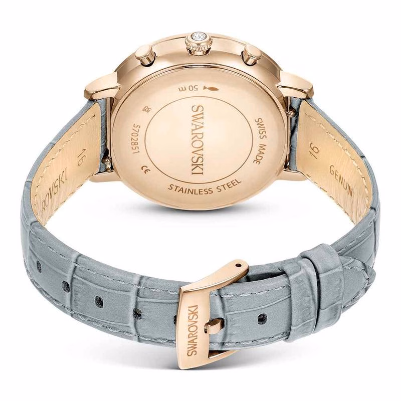 Matrix Tennis Chrono-Klocka, Tillverkad I Schweiz, LäDerarmband, Grå, ChampagneguldfäRgad Finish