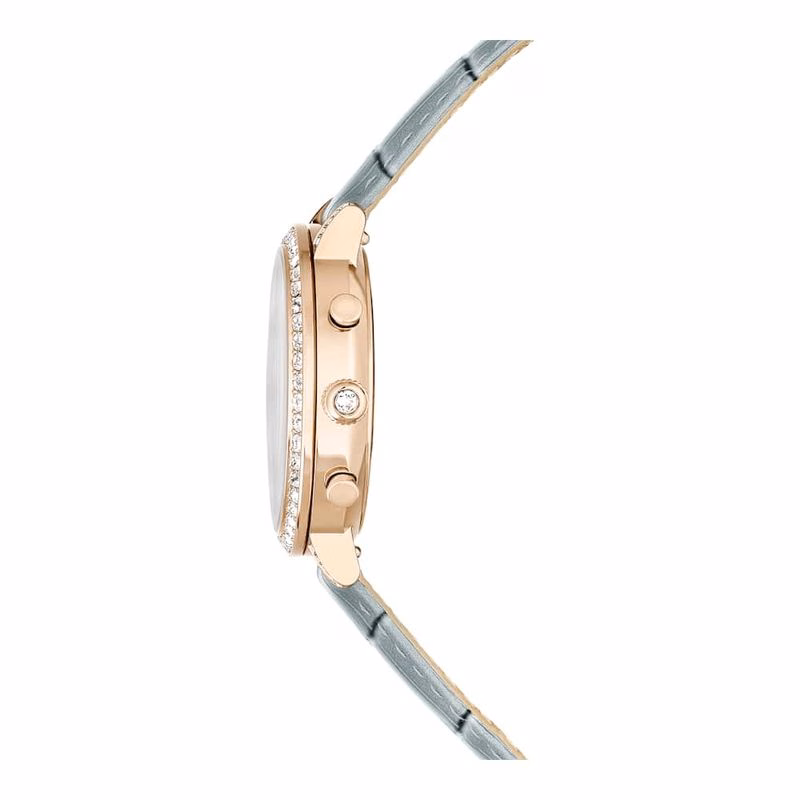 Matrix Tennis Chrono-Klocka, Tillverkad I Schweiz, LäDerarmband, Grå, ChampagneguldfäRgad Finish
