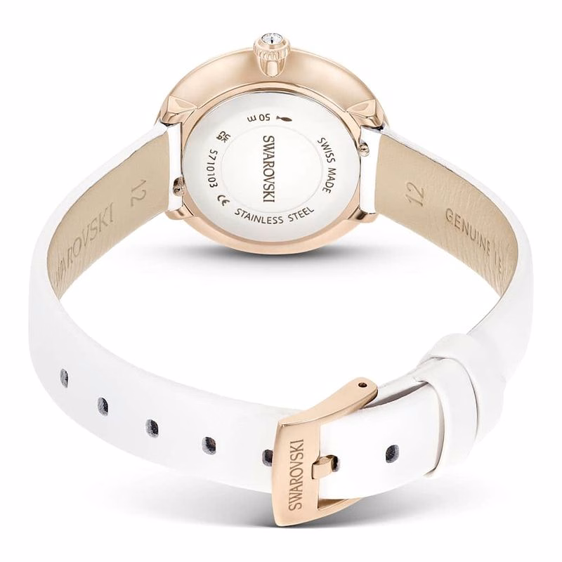 Matrix Tennisklocka, Tillverkad I Schweiz, LäDerarmband, Vit, ChampagneguldfäRgad Finish