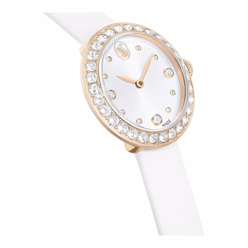 Matrix Tennisklocka, Tillverkad I Schweiz, LäDerarmband, Vit, ChampagneguldfäRgad Finish