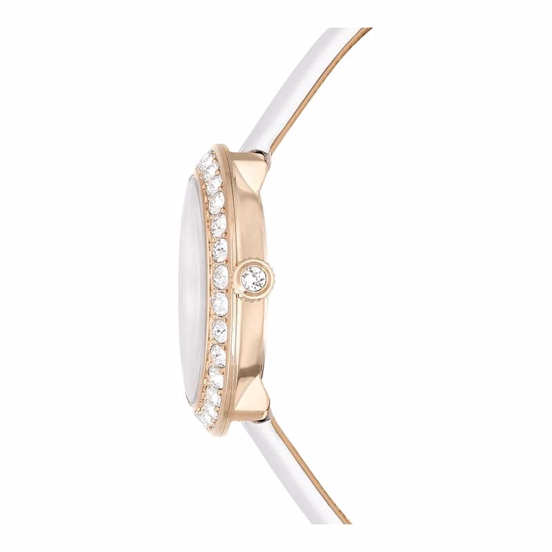Matrix Tennisklocka, Tillverkad I Schweiz, LäDerarmband, Vit, ChampagneguldfäRgad Finish